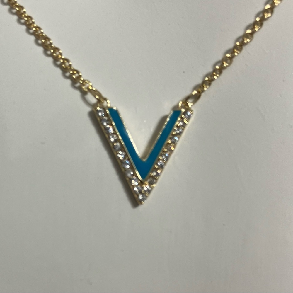 Gold and Blue V Pendant Necklace